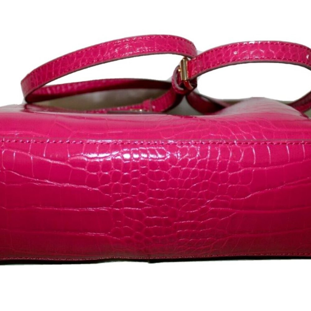 Anne Klein Maya Triple xBody Tassel Bright Rose Croc Crossbody Bag Organizer New - Picture 4 of 7